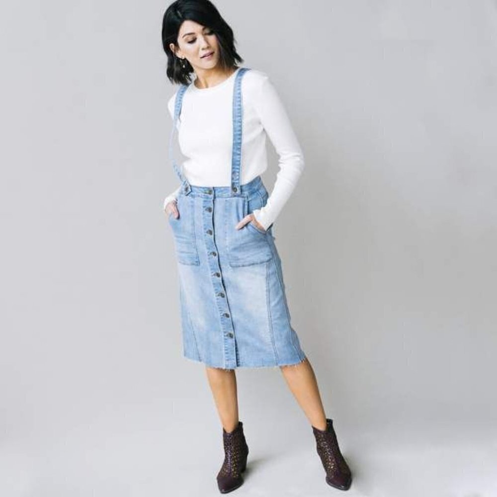 DownEast Denim Skirt with Suspenders Size S